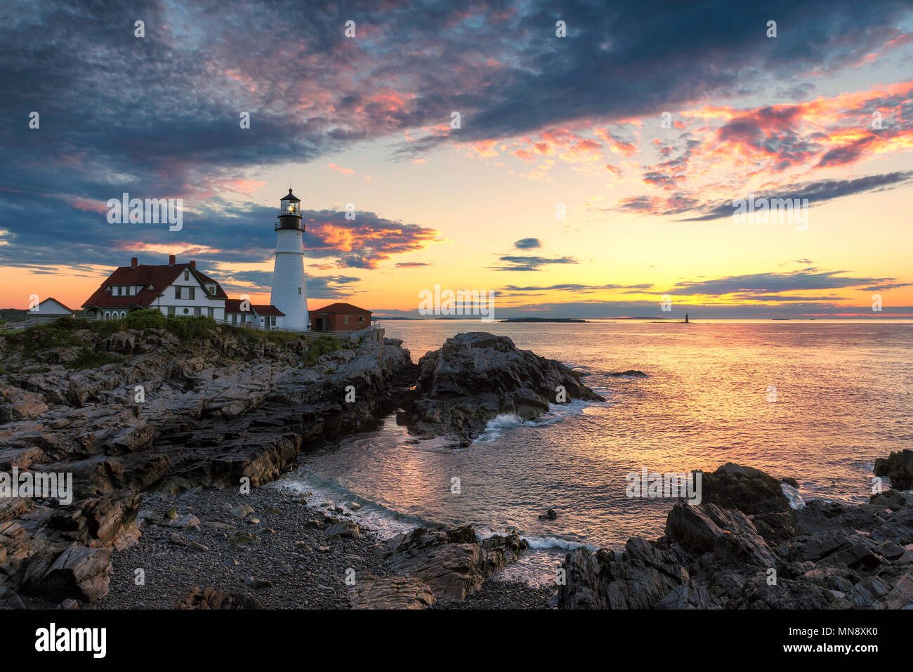 Portland Lighthouse in Cape Elizabeth, New England, Maine, USA. Stock Photo