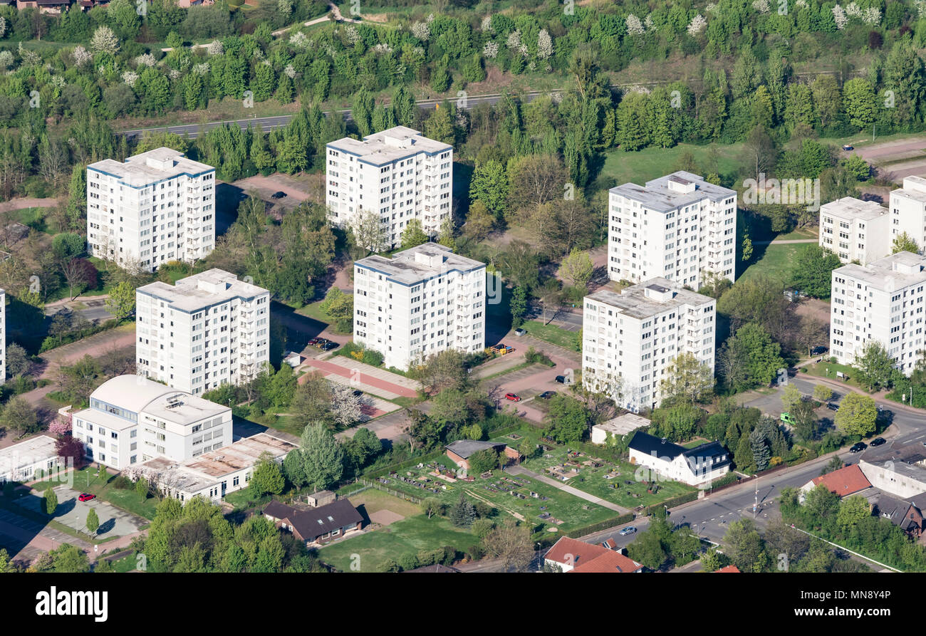 Aerial view of housing area, city Wolfsburg, Germany Stock Photo