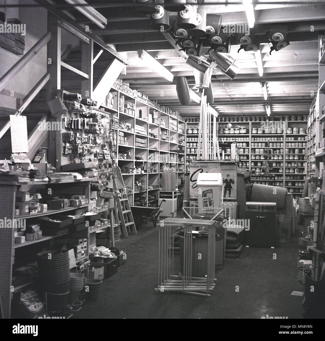 1960s, basement area inside a traditional ironmongers shop, England, UK. Stock Photo