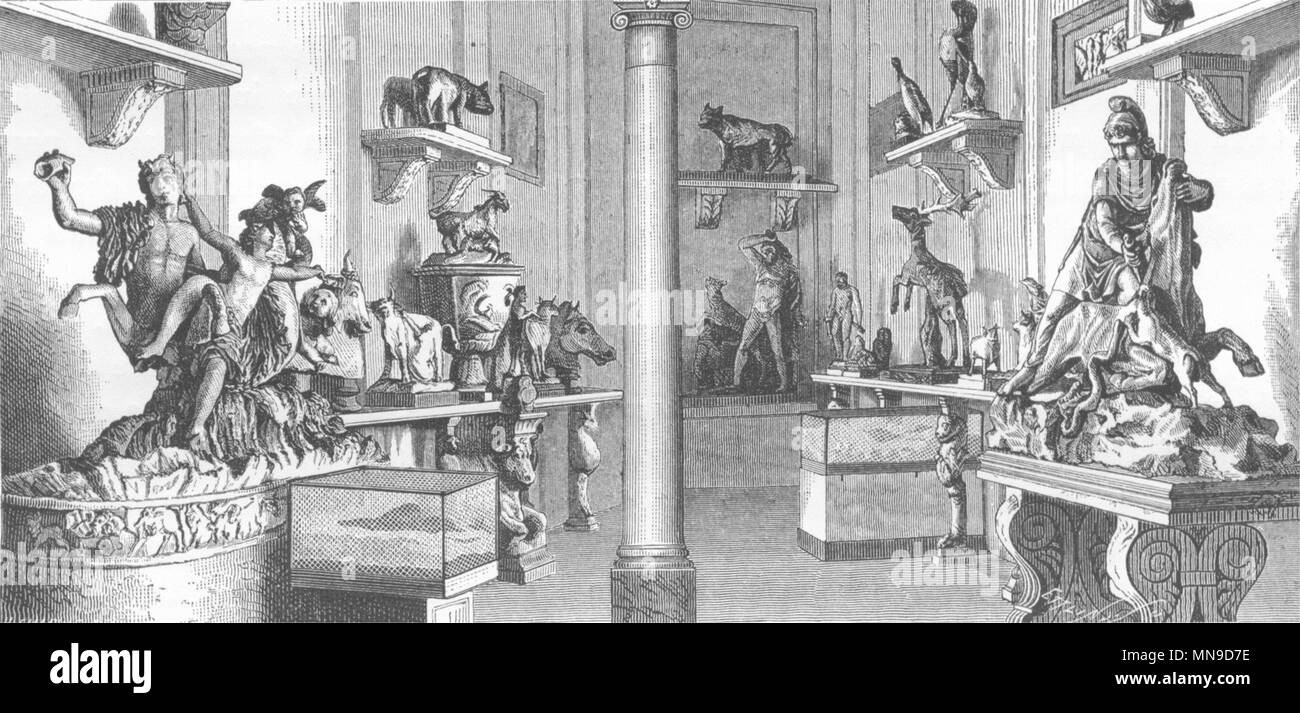 VATICAN. Hall of animals(Museo Pio-Clementino) 1872 old antique print picture Stock Photo