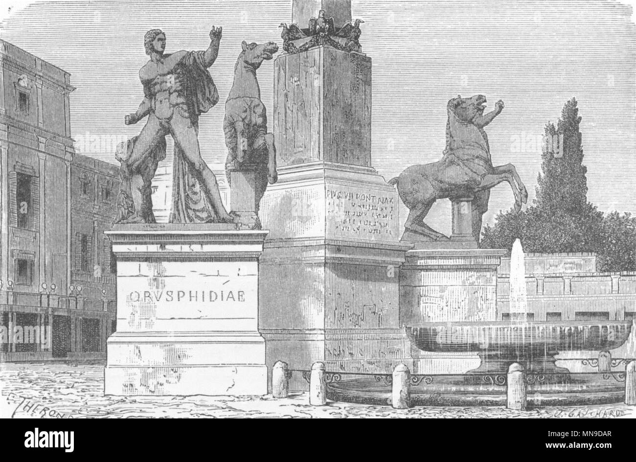 ROME. Fountain of Piazza Monte Cavallo 1872 old antique vintage print picture Stock Photo