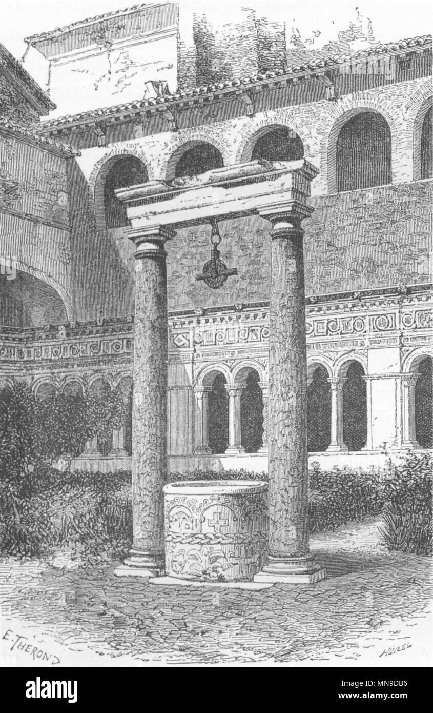 ROME. Well of 6th Century, Cloister St John 1872 old antique print picture Stock Photo