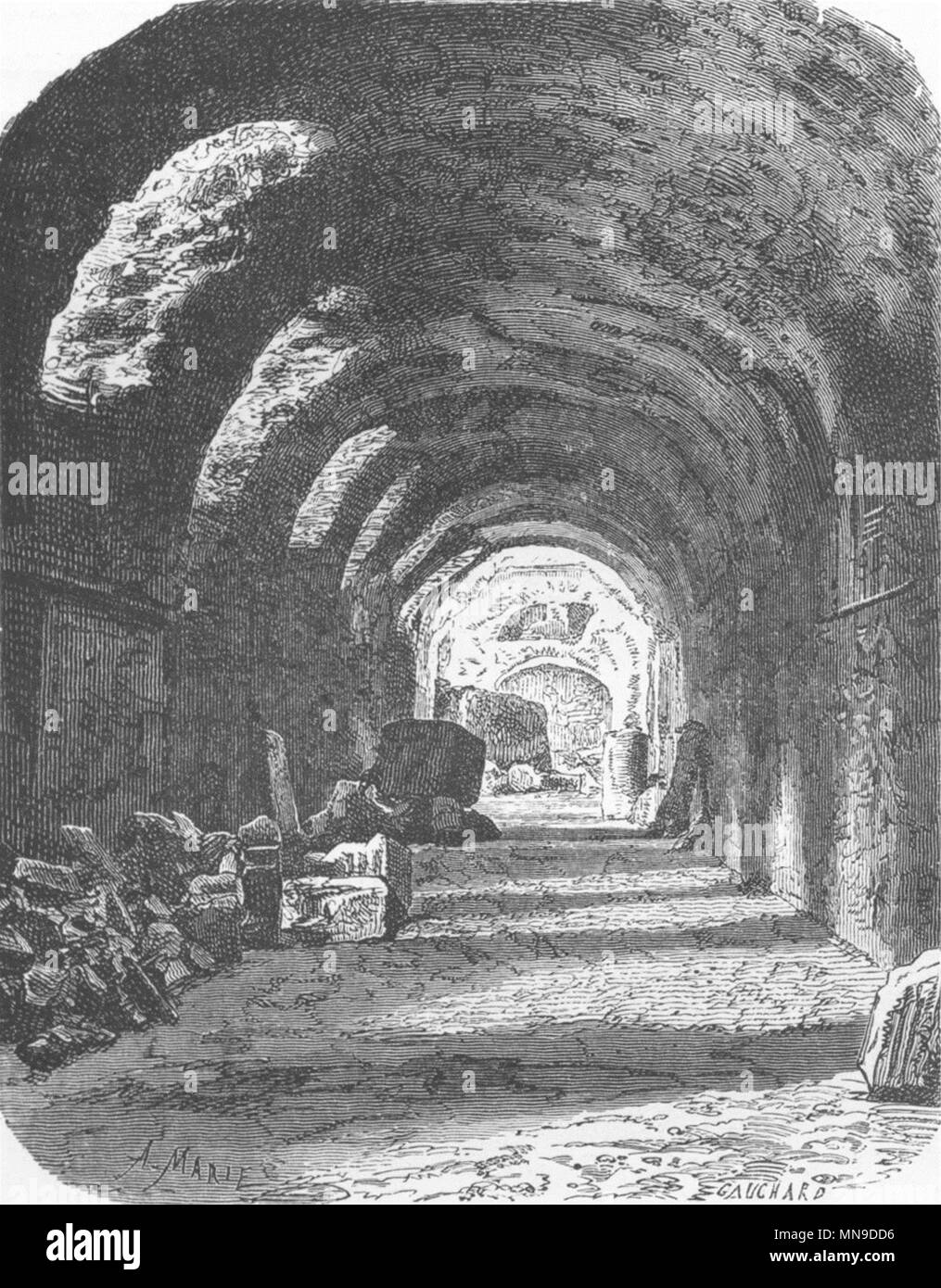 ROME. Vaulted Passage, Tiberius to Public Palace 1872 old antique print Stock Photo
