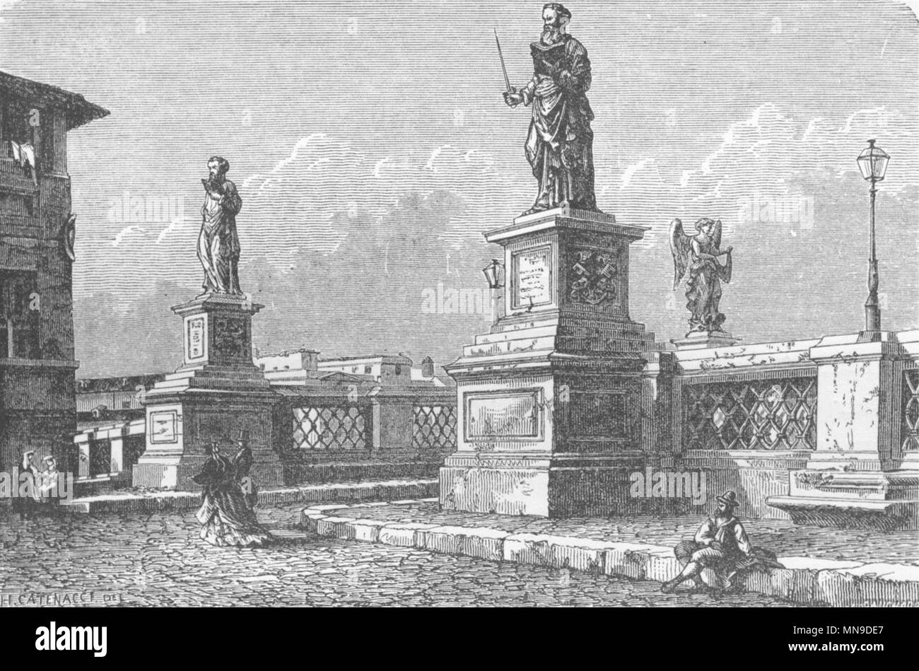 ROME. St Peter & Paul, Bridge of Sant'Angelo 1872 old antique print picture Stock Photo