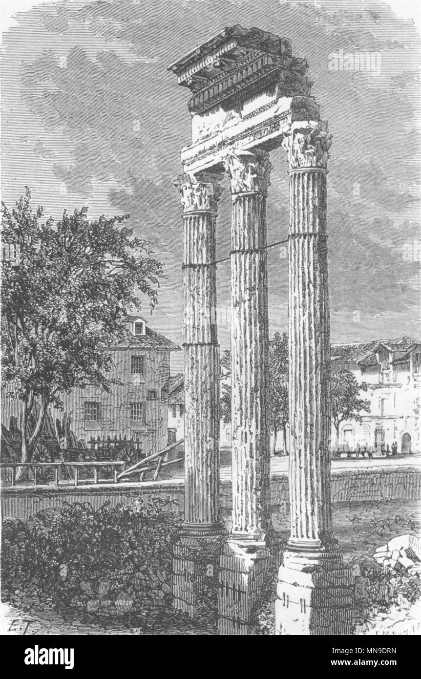 ROME. Remains of the Temple of Castor 1872 old antique vintage print picture Stock Photo