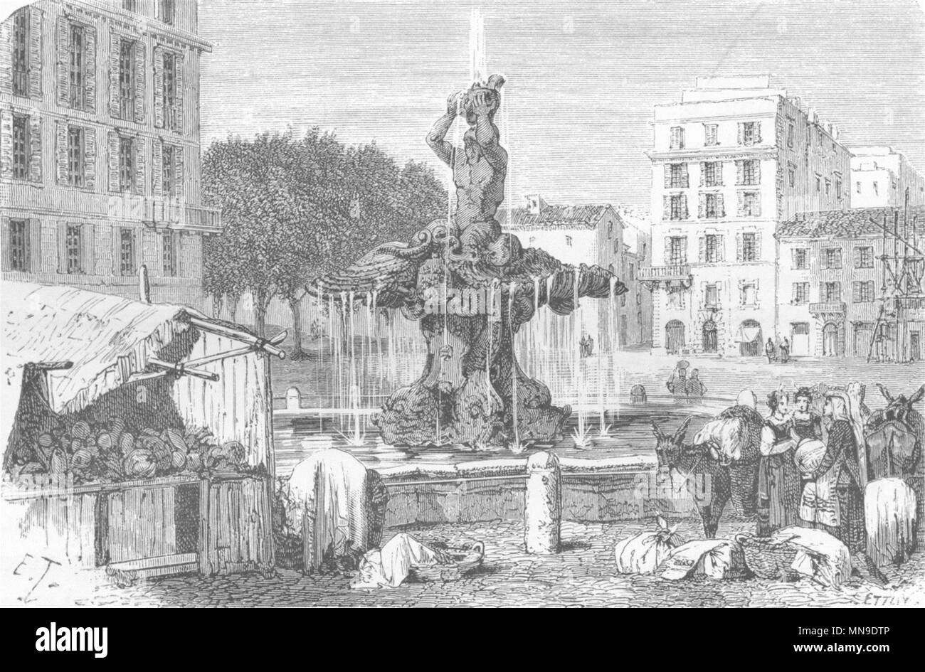 ROME. Fountain of the Triton 1872 old antique vintage print picture Stock Photo
