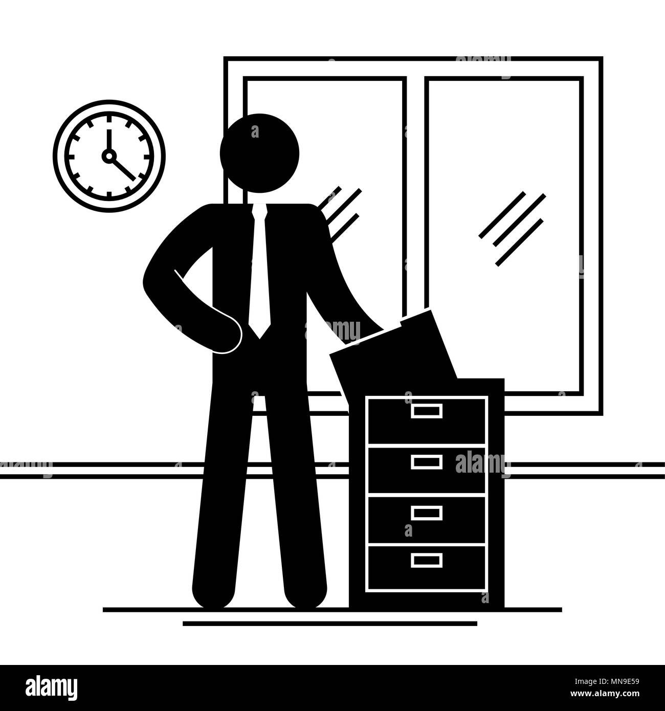 figure businessman with drawer office avatar silhouette Stock Vector