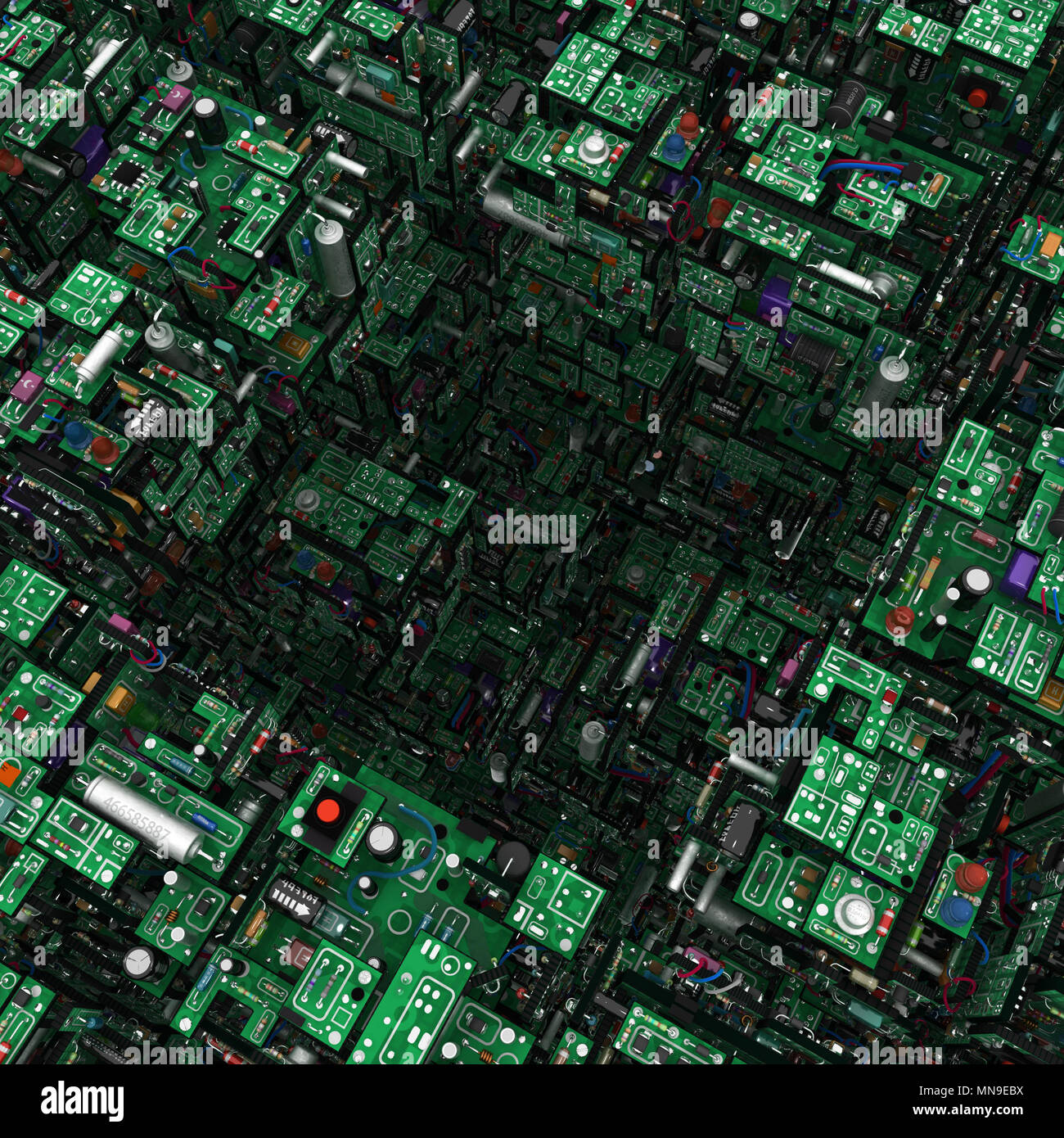 Electronic circuit elements complex 3d illustration, square hole Stock  Photo - Alamy