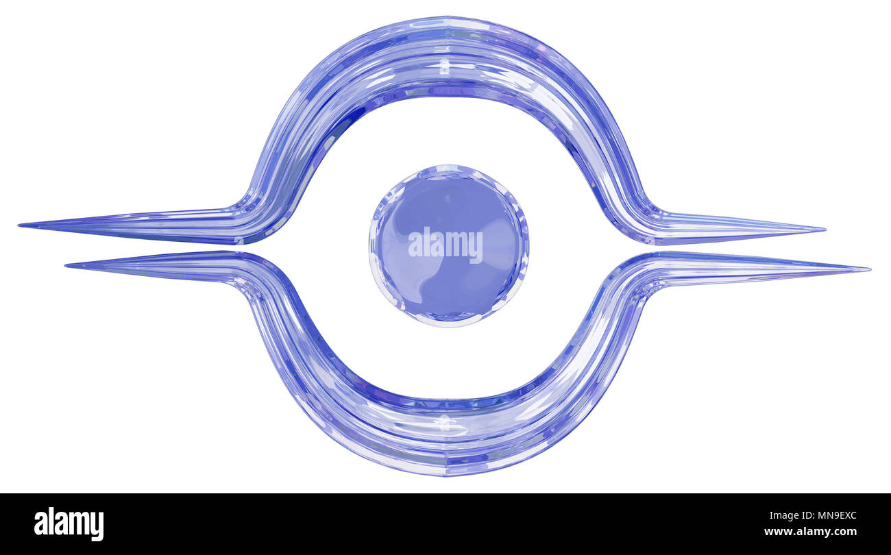 Crystal blue eye symbol 3d illustration, horizontal, isolated, over