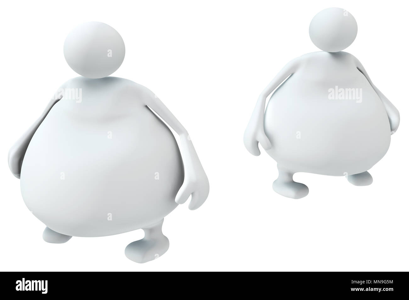 Overweight fat symbolic figures standing front and side, 3d illustration, horizontal, isolated Stock Photo