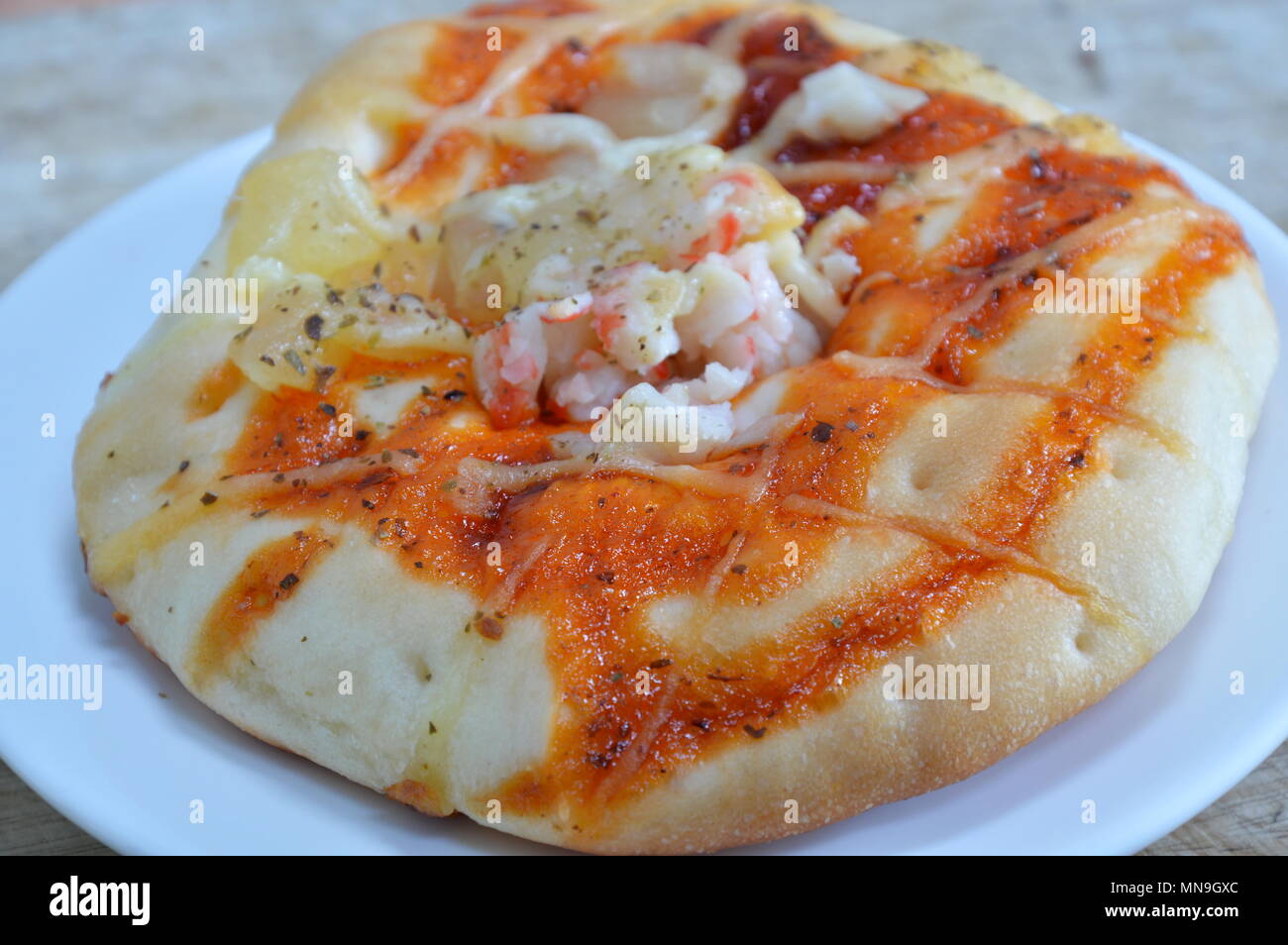 pizza bread topping imitation crab Stock Photo Alamy