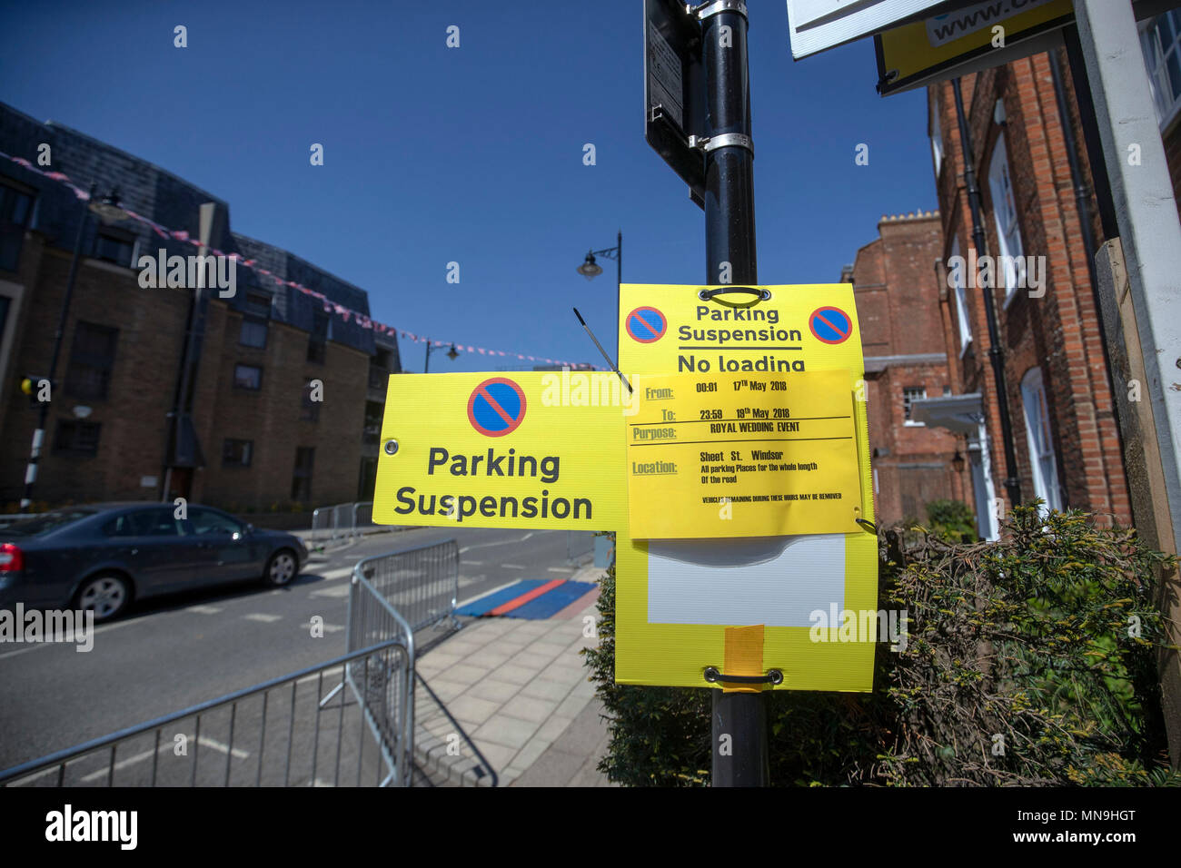 Parking suspension signs in Windsor ahead of the royal wedding this