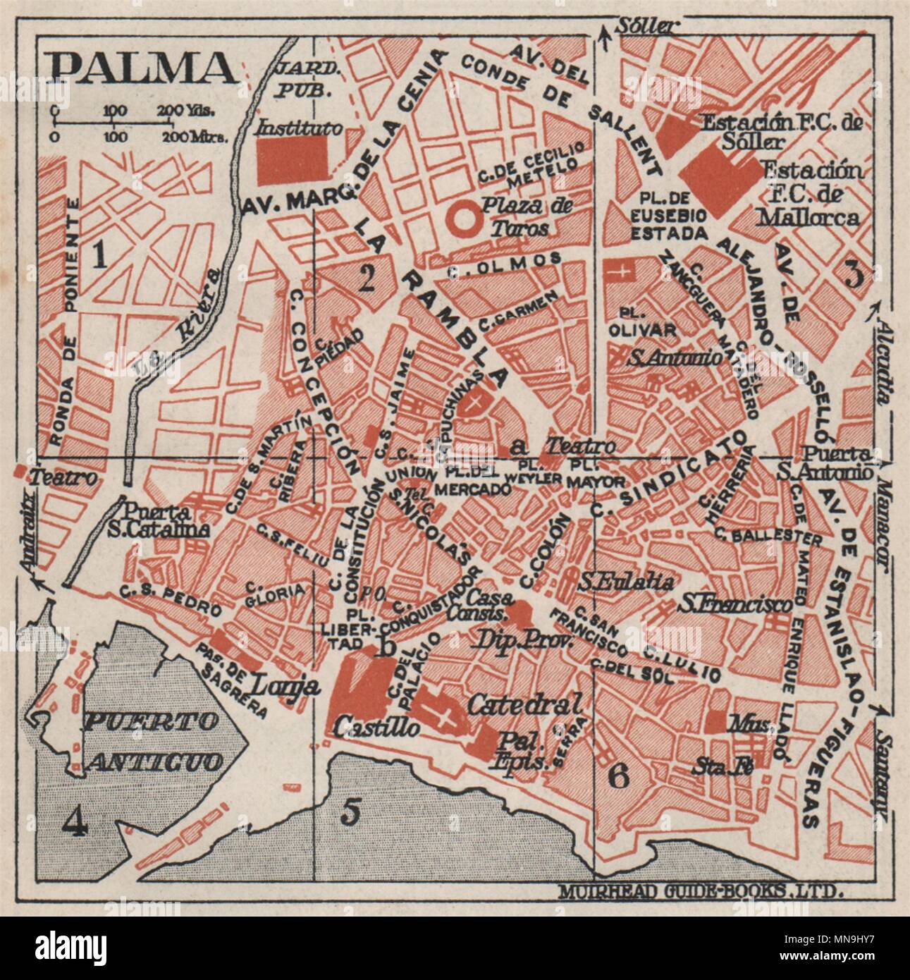 PALMA DE MALLORCA. Vintage town city map plan. Spain Majorca 1930 old Stock Photo