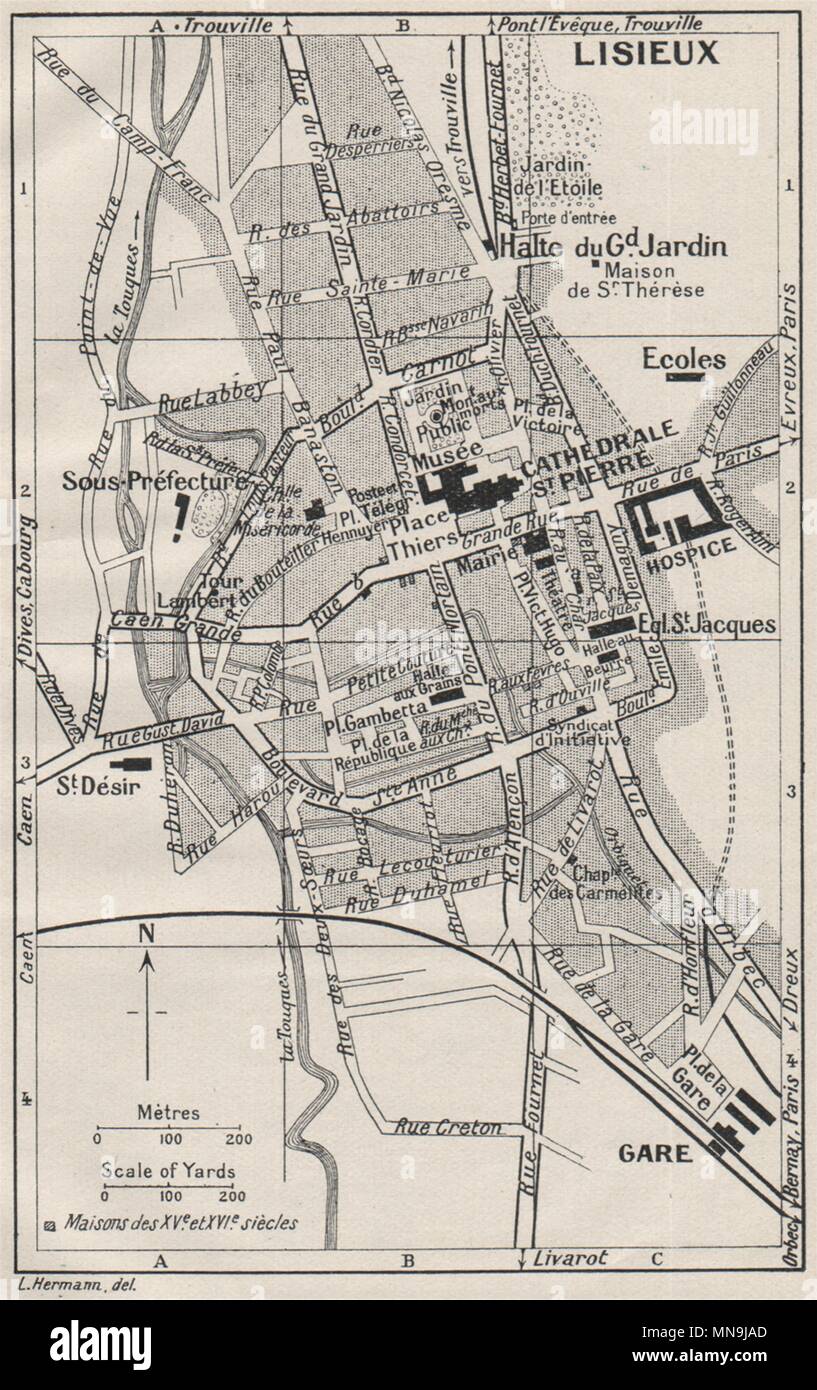 LISIEUX. Vintage town city map plan. Calvados 1926 old vintage chart