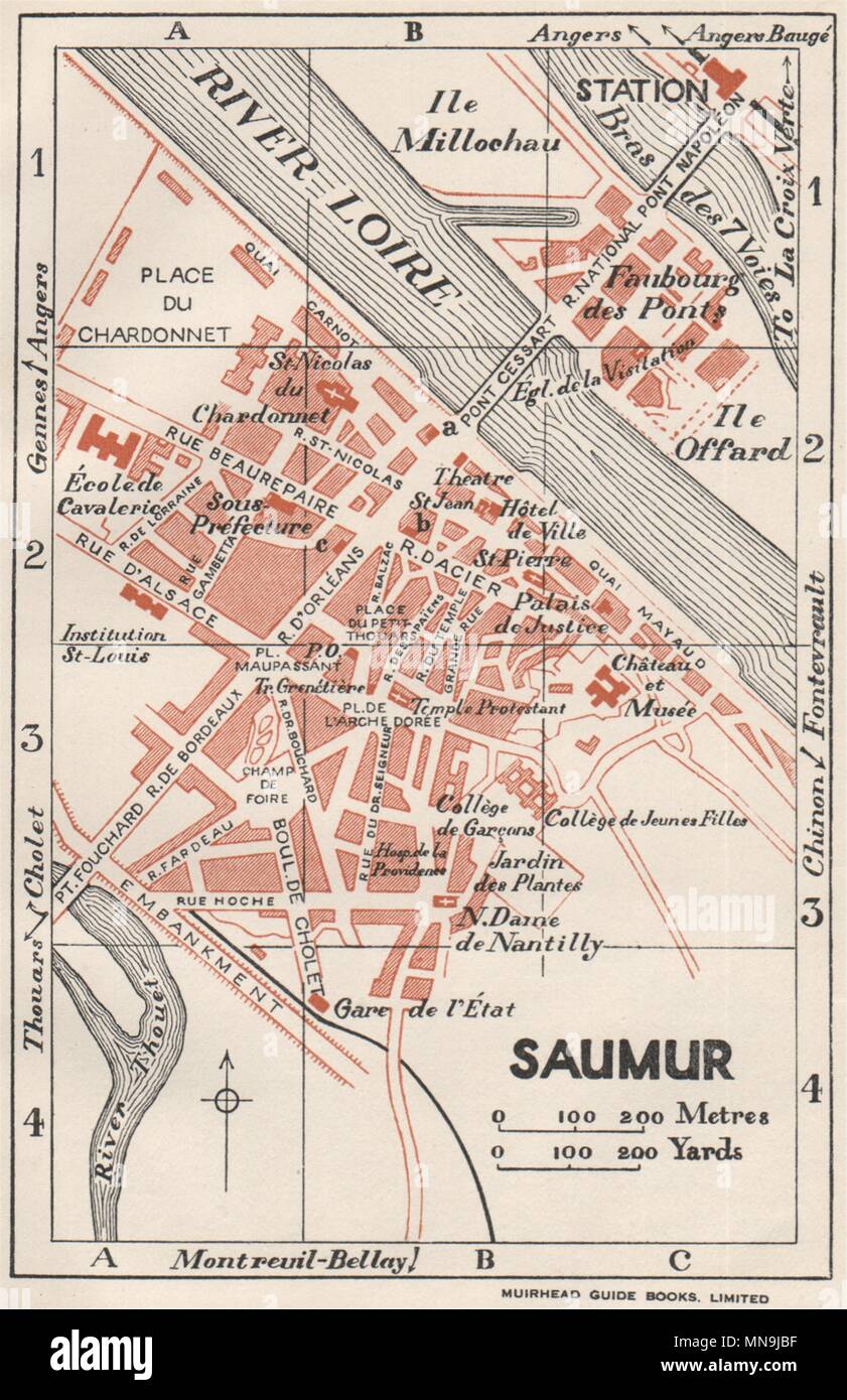 Saumur Vintage Town City Map Plan Maine Et Loire 1926 Old