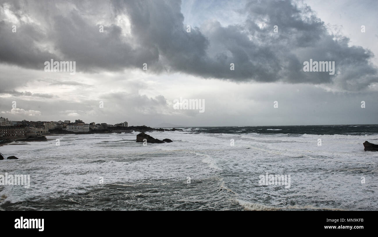 an ocean storm weather with huge waves in Biarritz, France Stock Photo ...