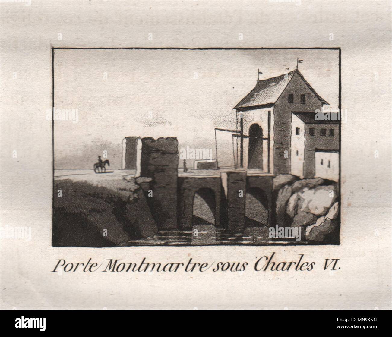 PARIS. Porte Montmartre Sous Charles VI. Aquatint. SMALL 1808 old print Stock Photo