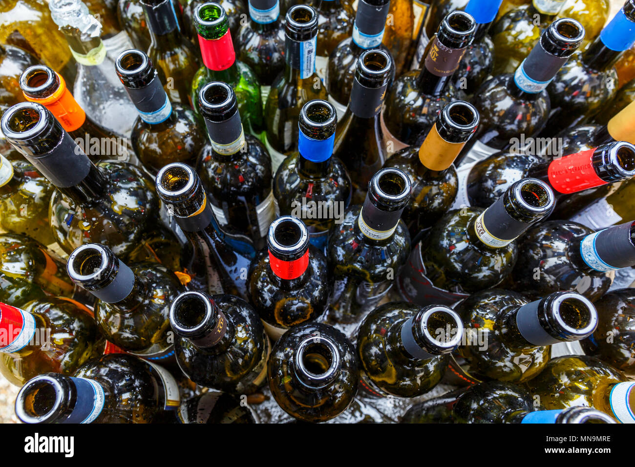 Wine bottles to be recycled Stock Photo