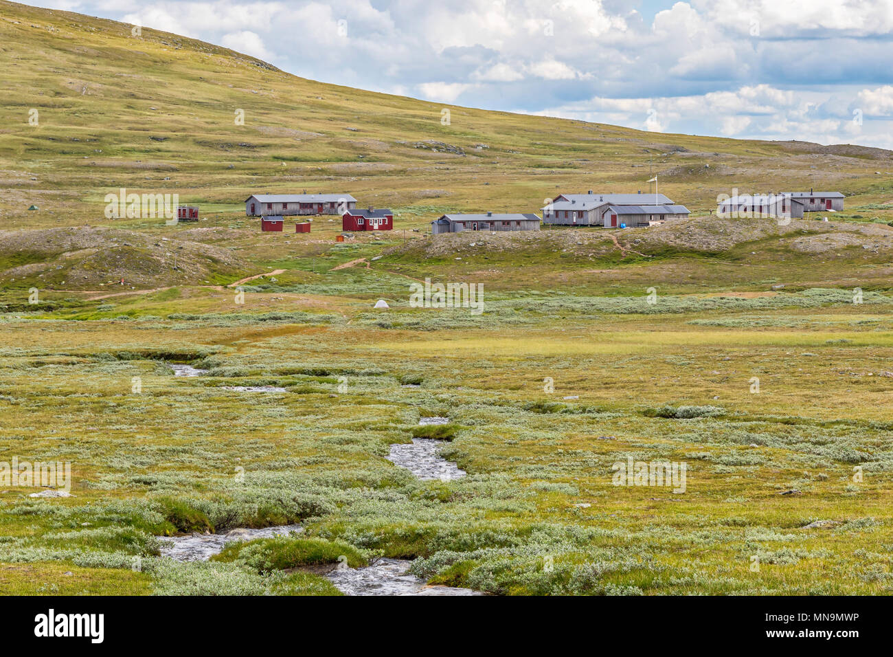 Helags Mountains lodge in the Swedish high country landscape Stock Photo