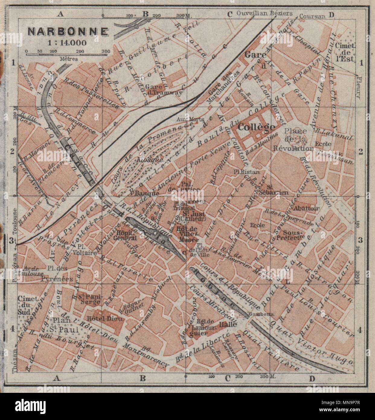 Narbonne Antique Town City Plan De La Ville Aude Carte Baedeker Small 1914 Map Stock Photo Alamy