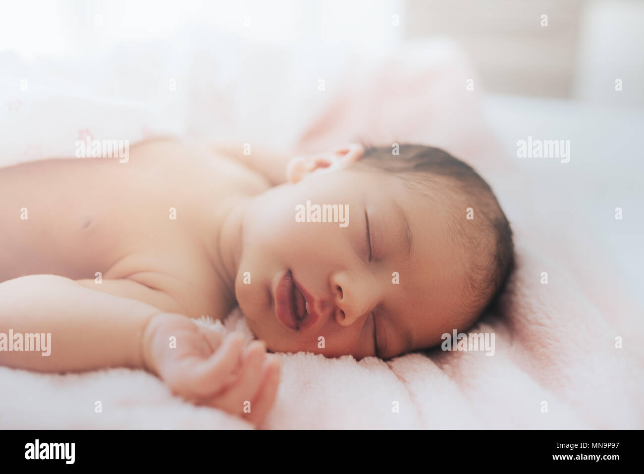 newborn sleeping baby , close-up, lifestyle, the concept of purity and innocence, Stock Photo