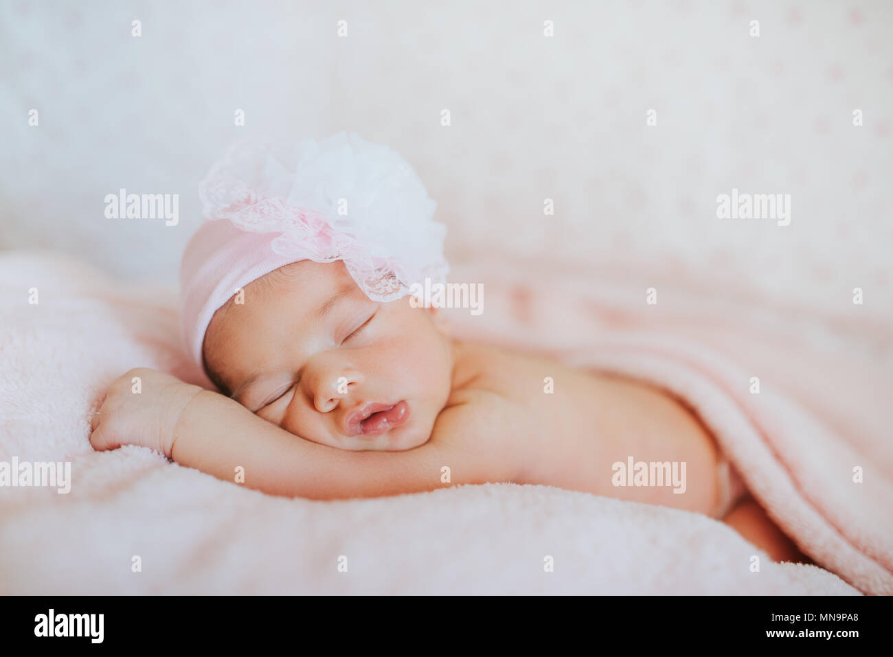 newborn sleeping baby , close-up, lifestyle, the concept of purity and innocence Stock Photo