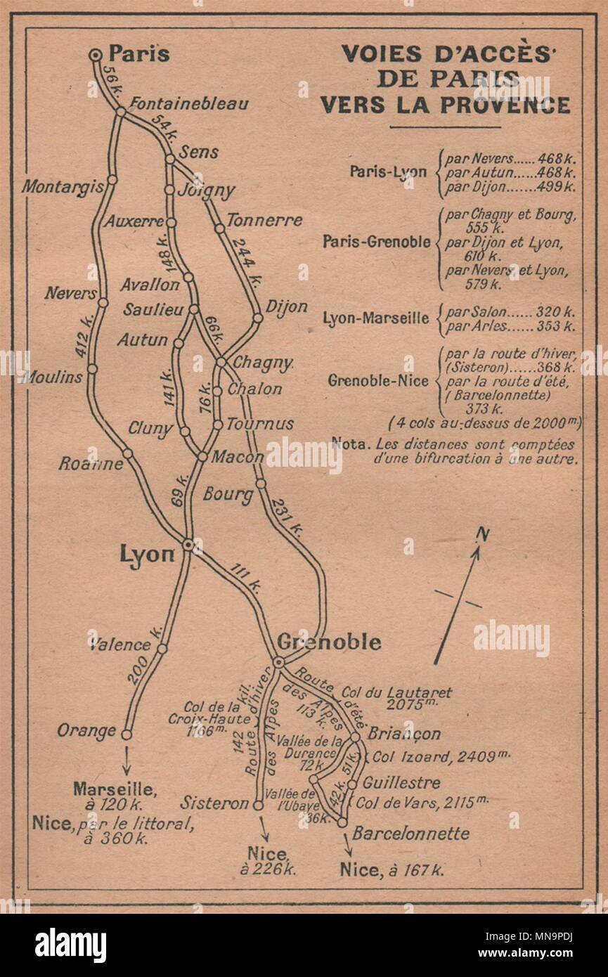 VOIES D'ACCÈS DE PARIS VERS LA PROVENCE (before autoroutes) 1930 old