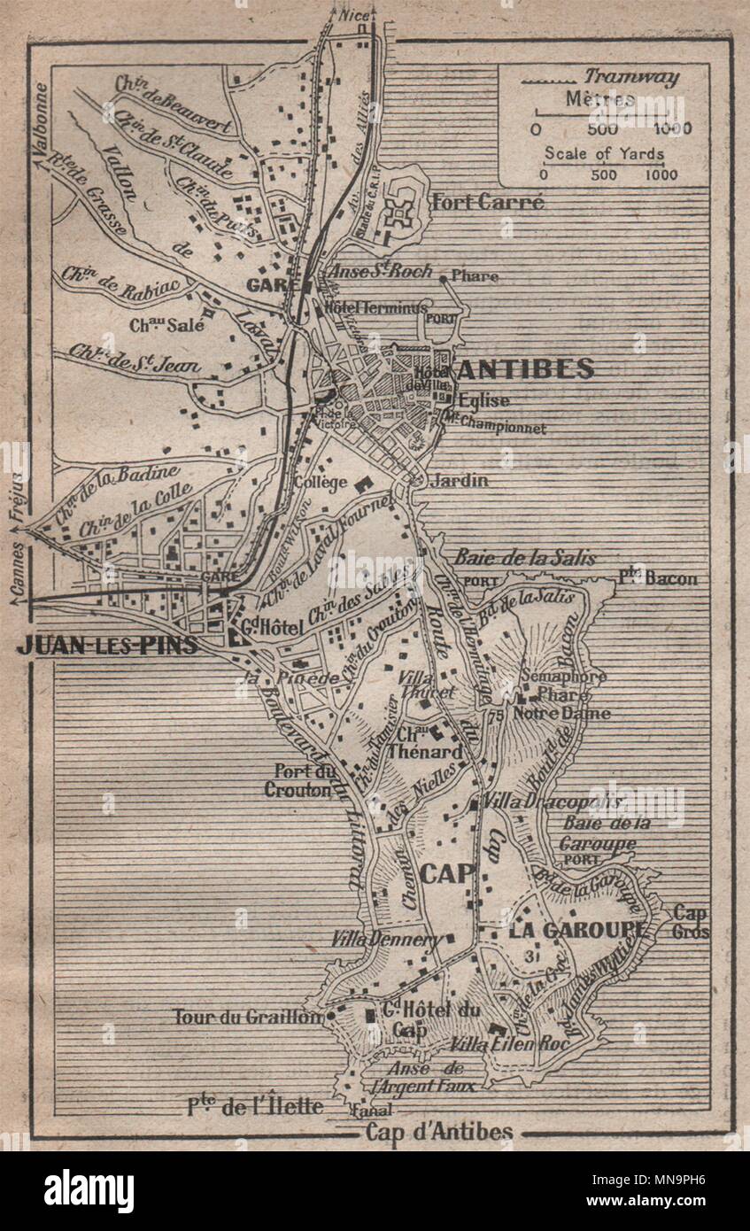 CAP D'ANTIBES. Juan-les-Pins & Antibes vintage plan. Alpes-Maritimes 1925  map Stock Photo - Alamy