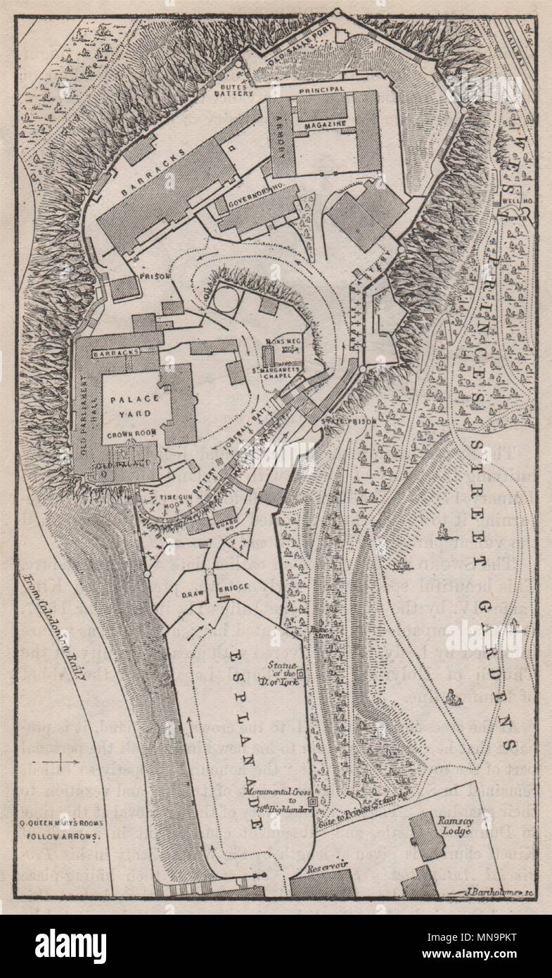 Ground plan of Edinburgh Castle. Scotland 1886 old antique map chart Stock Photo