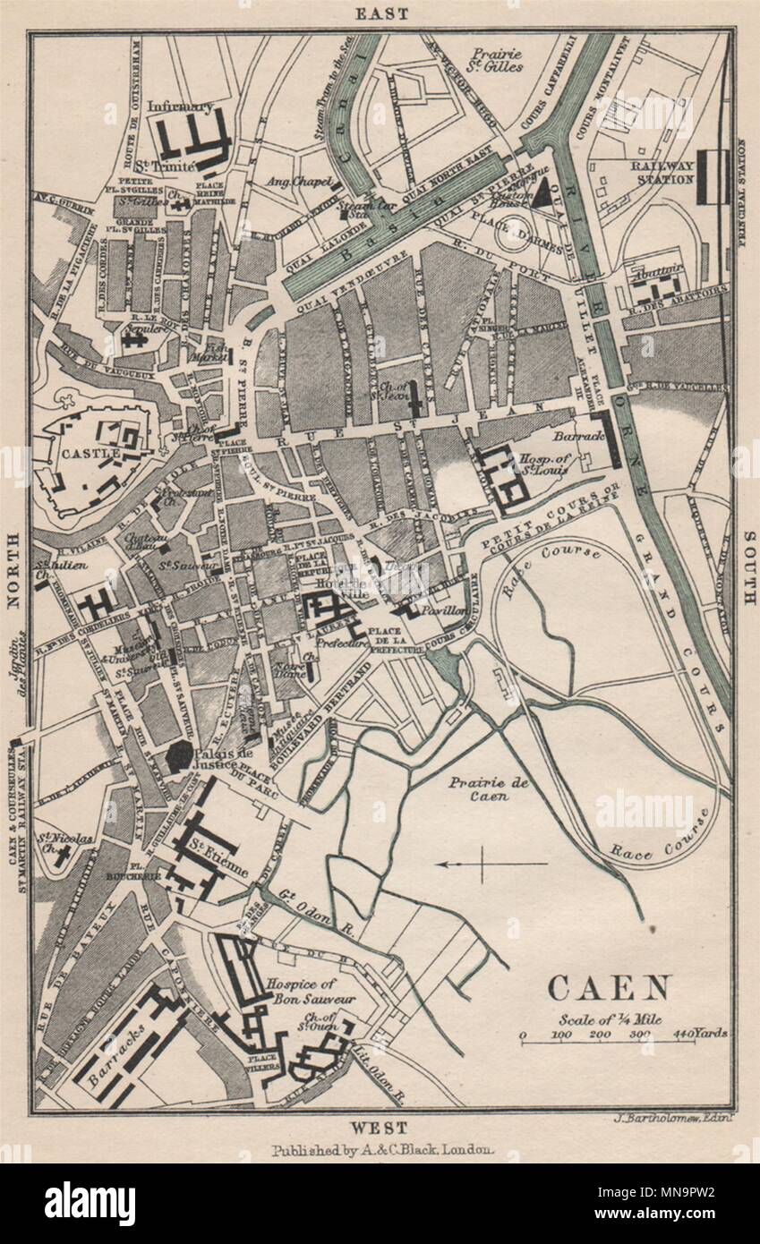CAEN antique town city plan de la ville. Calvados 1913 old map chart Stock Photo