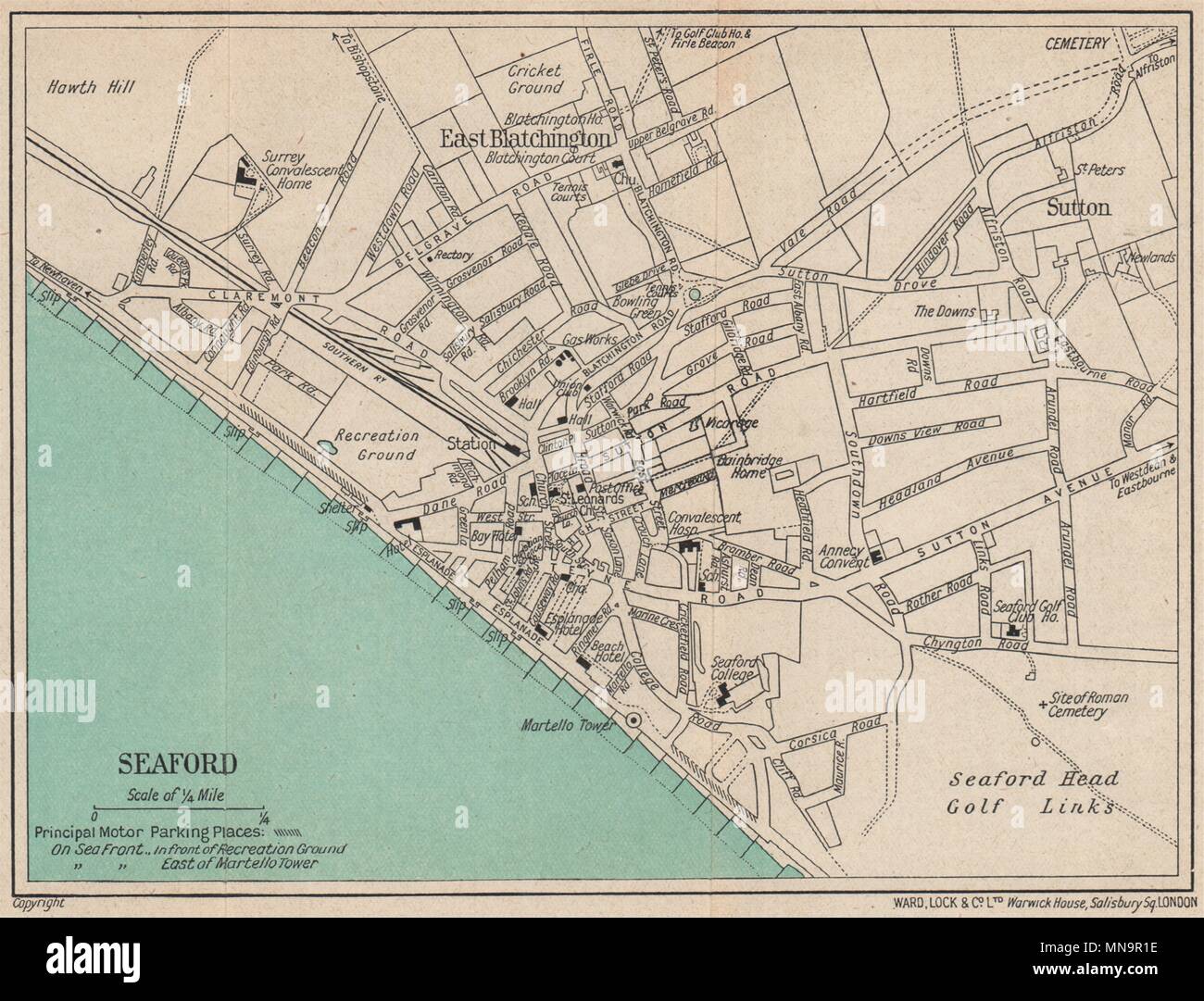 SEAFORD vintage town/city plan. Sussex. WARD LOCK 1947 old vintage map ...