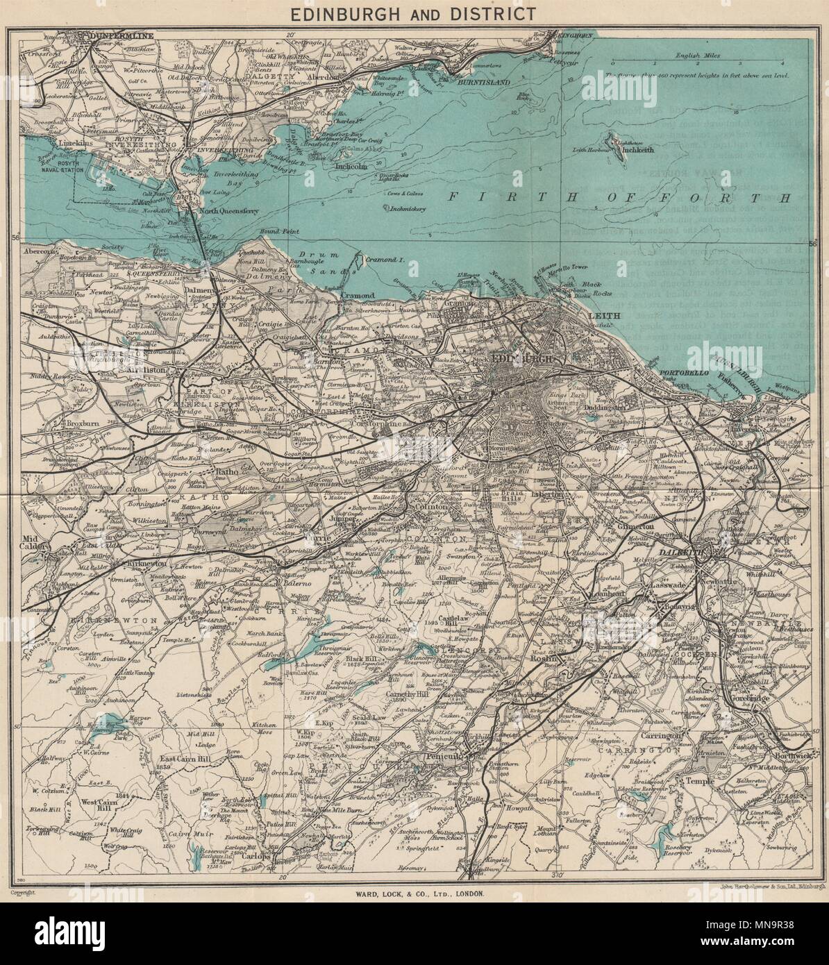 EDINBURGH environs. Portobello Leith Dunfermline Dalkeith. WARD LOCK 1947 map Stock Photo