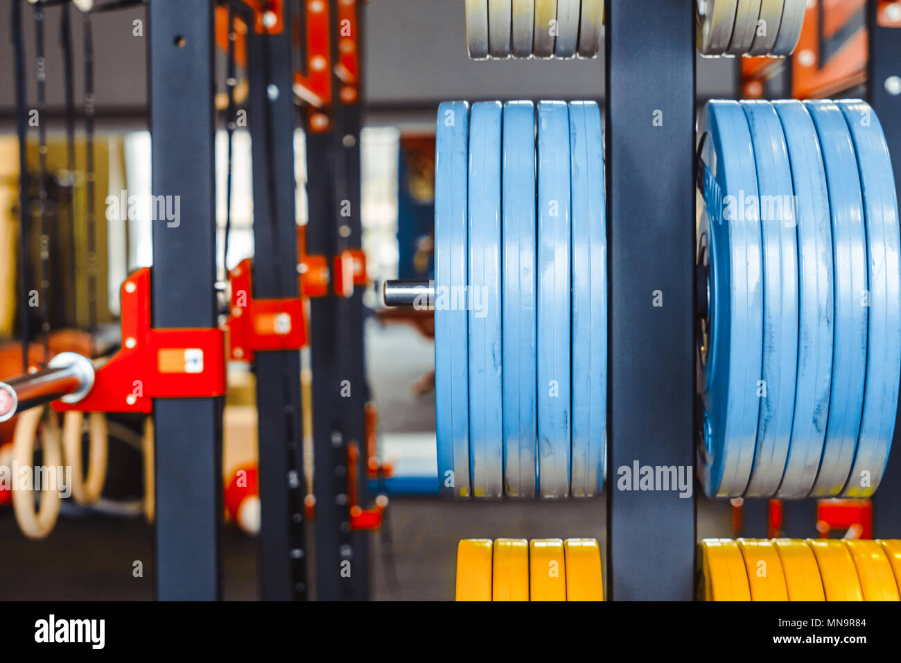 pancakes for rod hanging on bracket in sportshalle Stock Photo Alamy