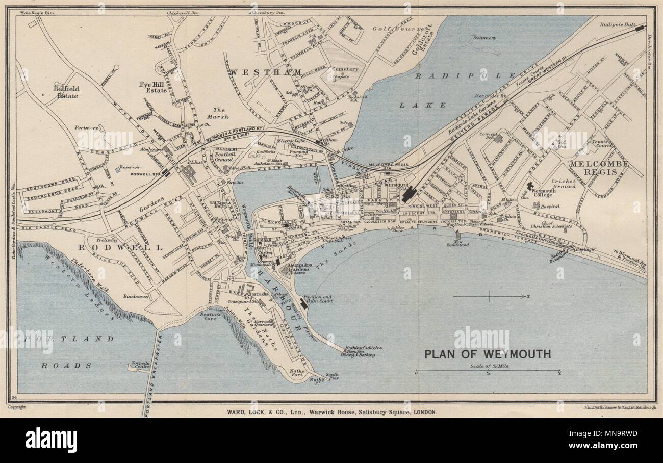 Old Maps Of Weymouth Dorset Weymouth Vintage Town/City Plan. Dorset. Ward Lock 1947 Old Vintage Map  Chart Stock Photo - Alamy