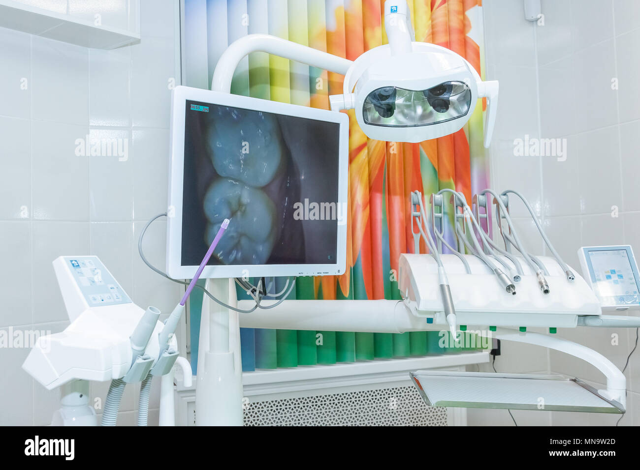 Equipment and dental instruments in dentist's office,monitor. Dentistry
