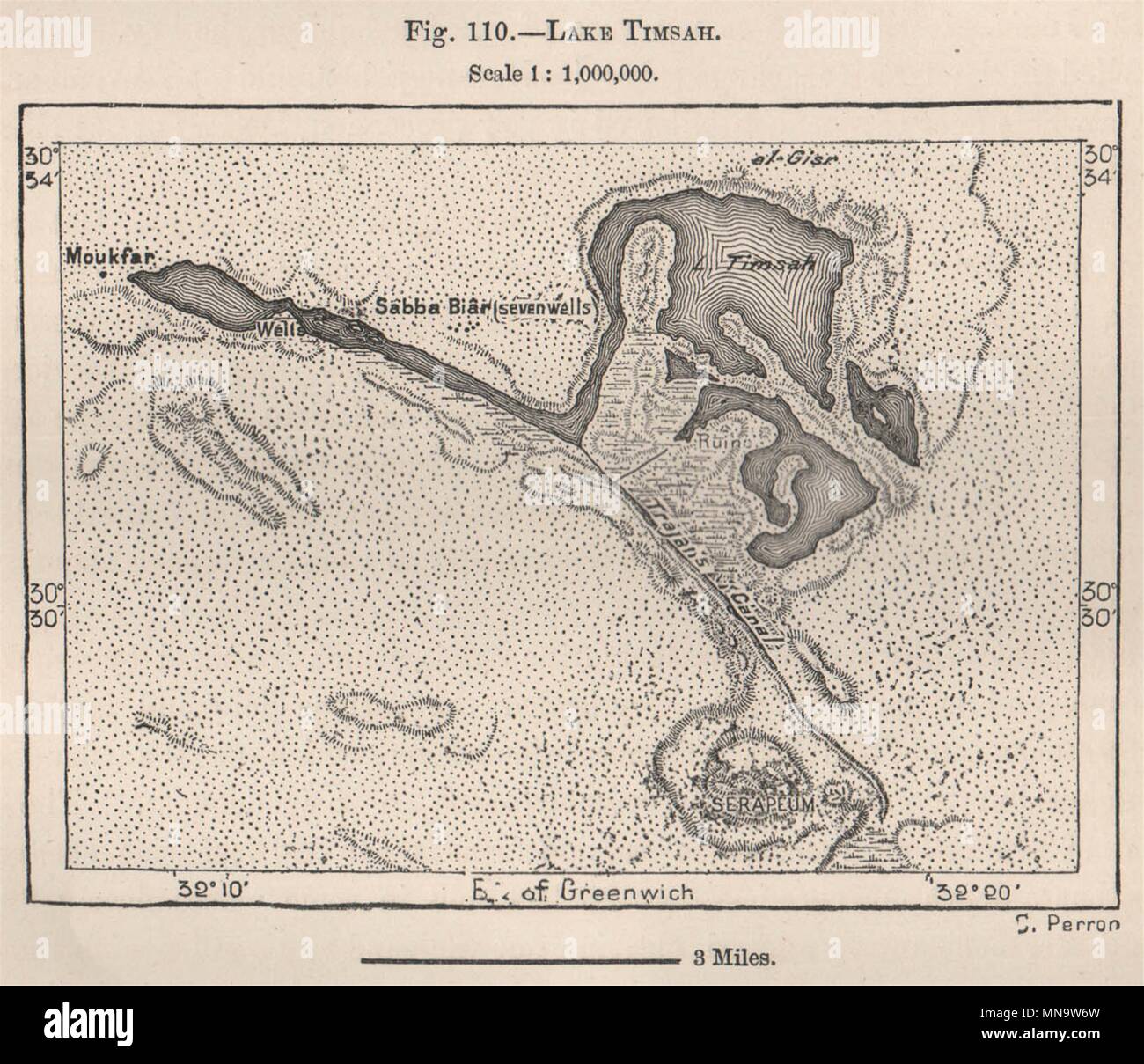 Lake Timsah. Egypt 1885 old antique vintage map plan chart Stock Photo