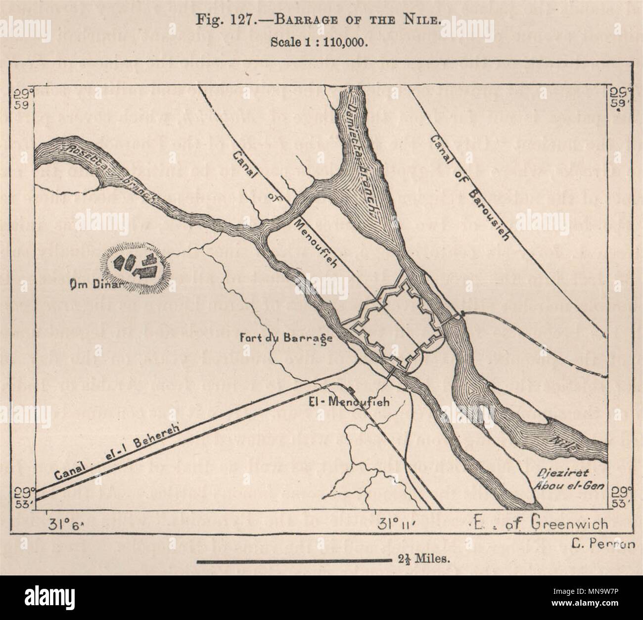 Barrage of the Nile. Egypt 1885 old antique vintage map plan chart ...