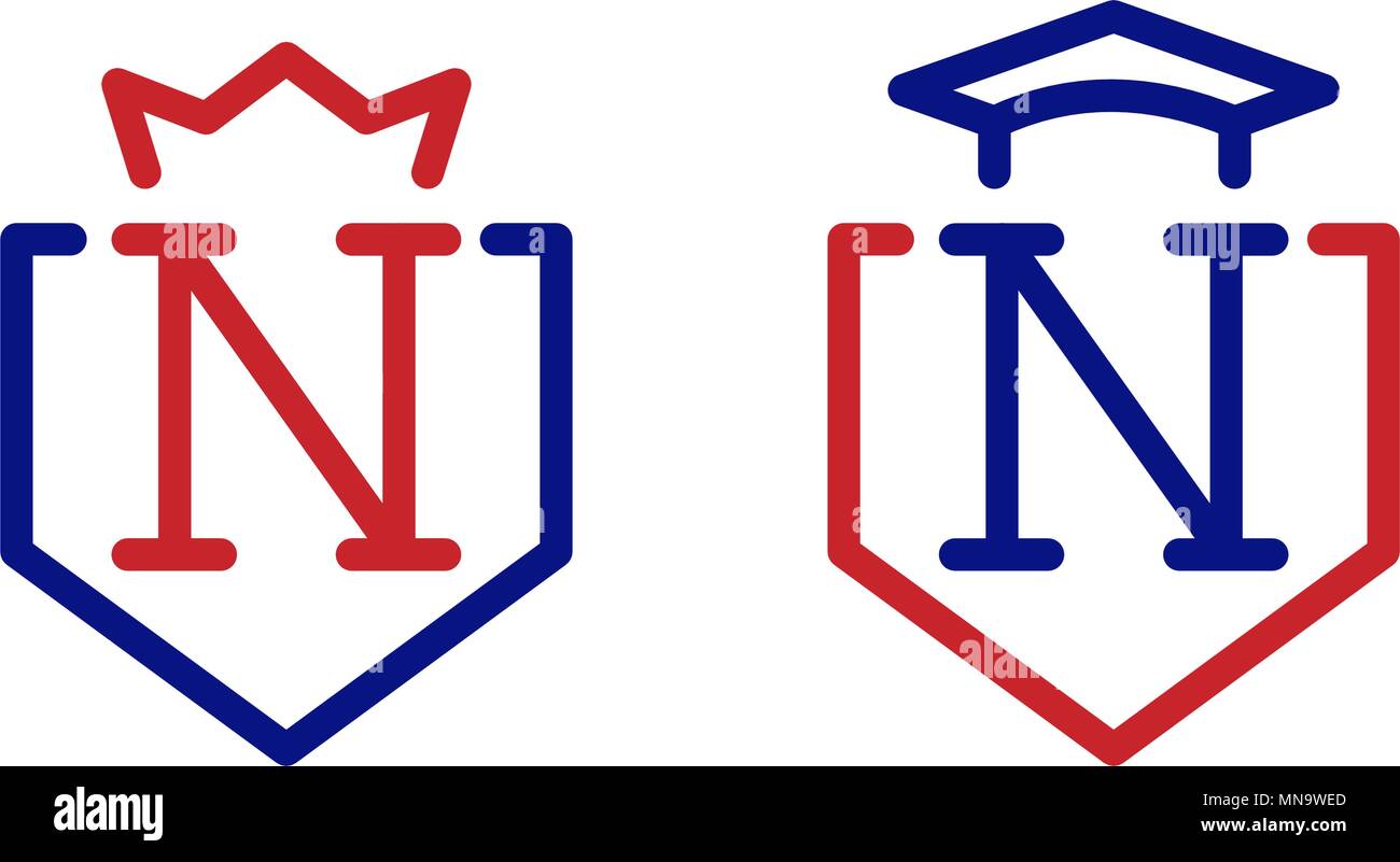 Monogram of letters V N on white. sign of crown, academic caps. For ...