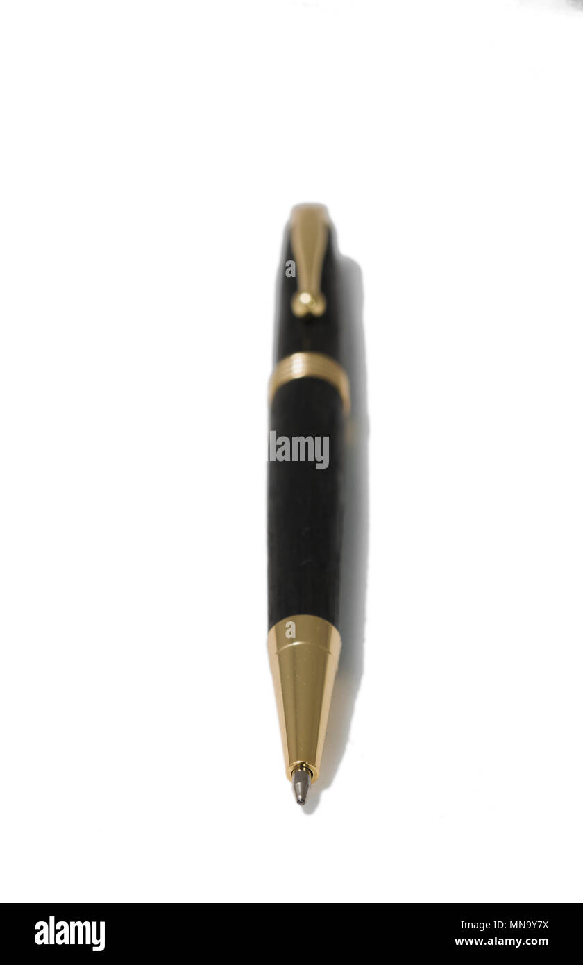 Ballpoint pen made of wood and metal on a white background Stock Photo ...
