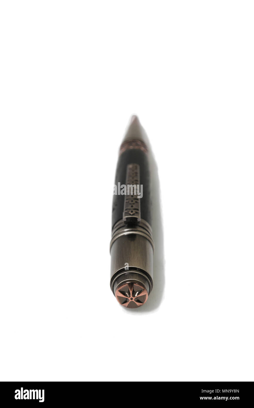 Ballpoint pen made of wood and metal on a white background Stock Photo ...