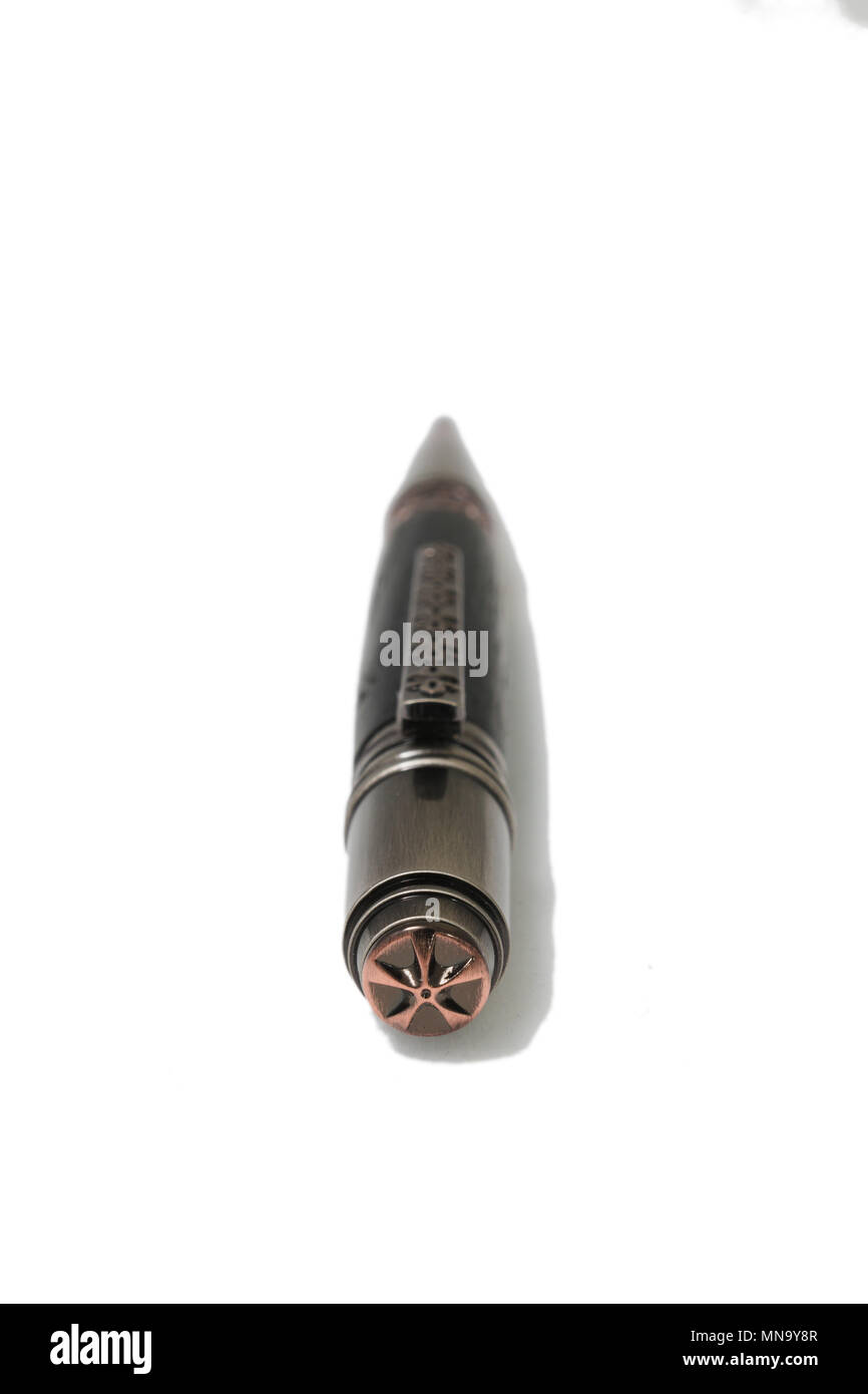 Ballpoint pen made of wood and metal on a white background Stock Photo ...