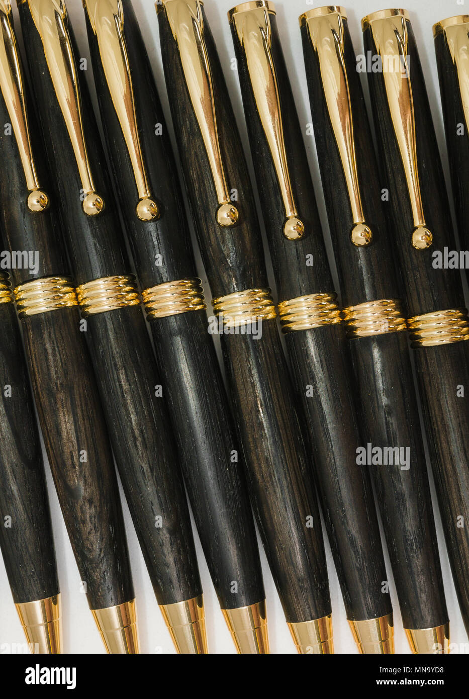 Ballpoint pen made of wood and metal on a white background Stock Photo
