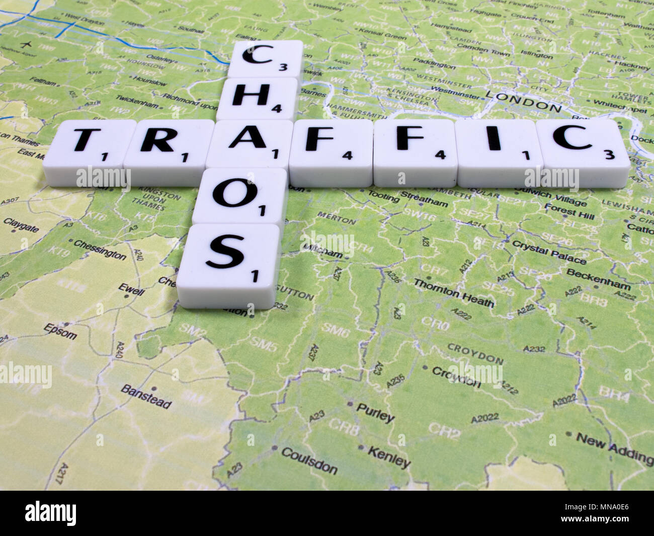 representation of traffic chaos in London resulting in delays and ...