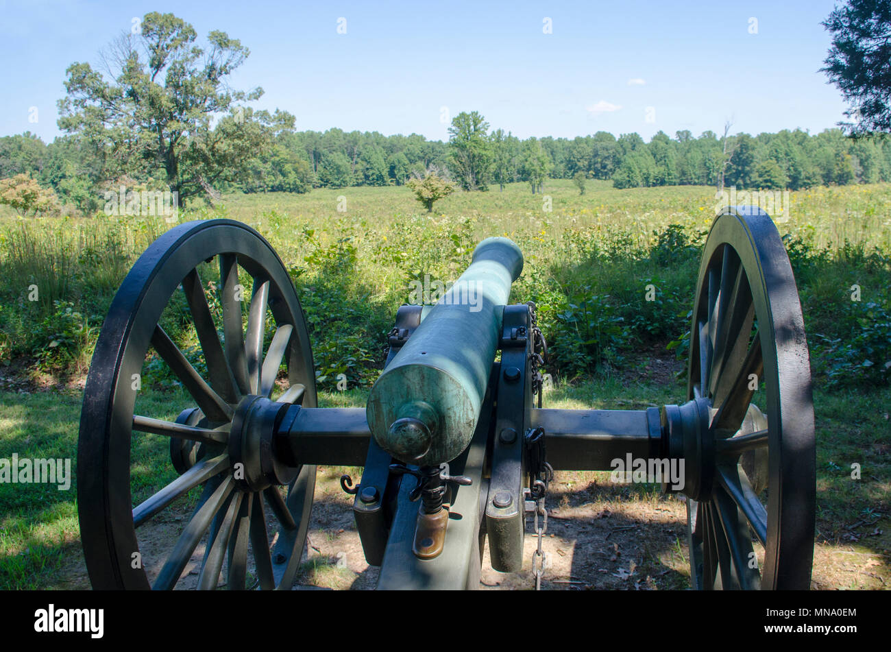 Civil War era bronze cannon at the Mule Shoe, Spotslvania battlefield, Fredericksburg and Spotsylvania National Military Park. Stock Photo