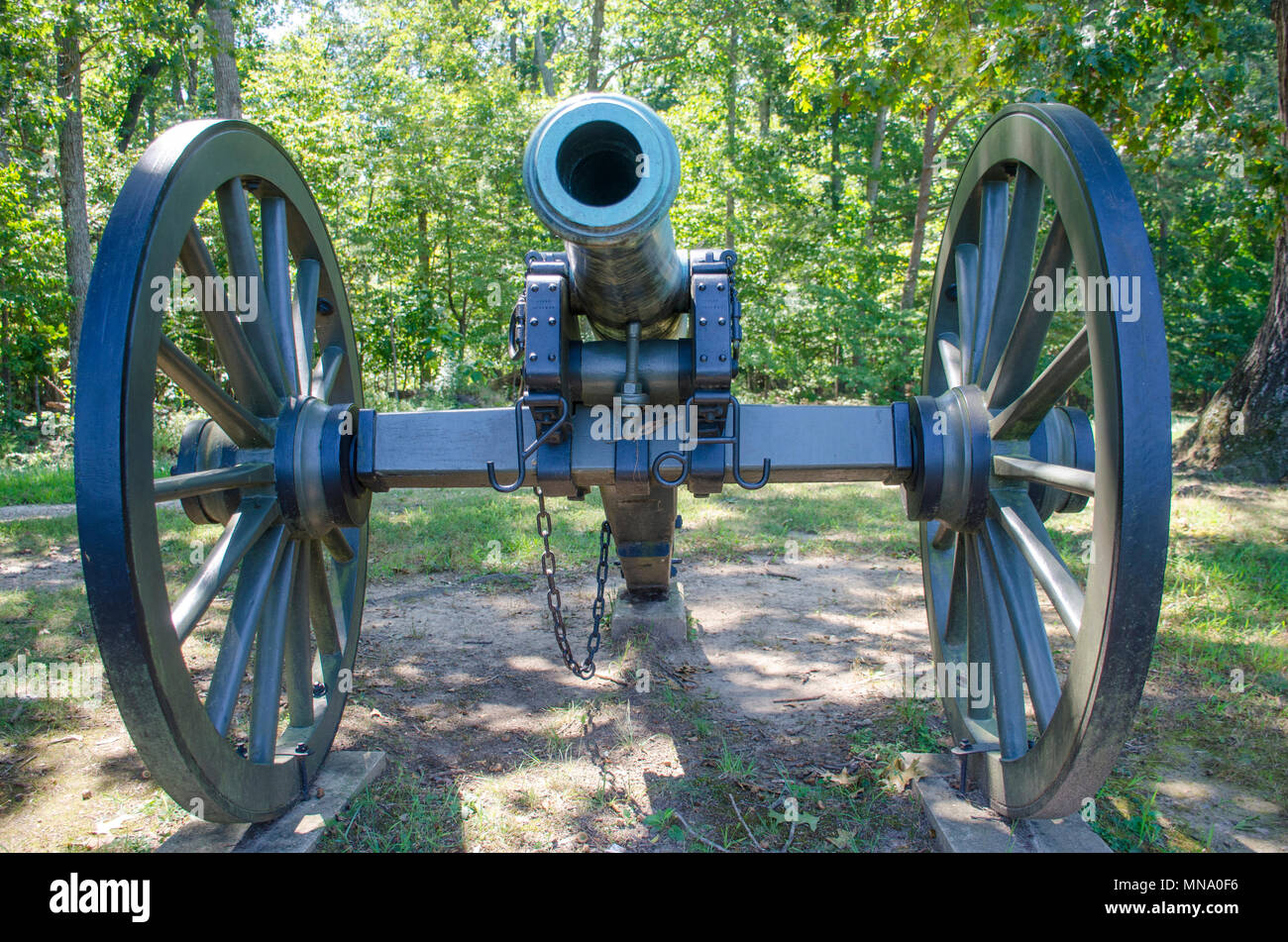 Civil War era bronze cannon at the Mule Shoe, Spotslvania battlefield, Fredericksburg and Spotsylvania National Military Park. Stock Photo