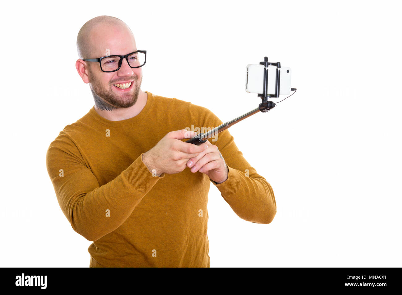 Young bald man selfie hi-res stock photography and images - Alamy