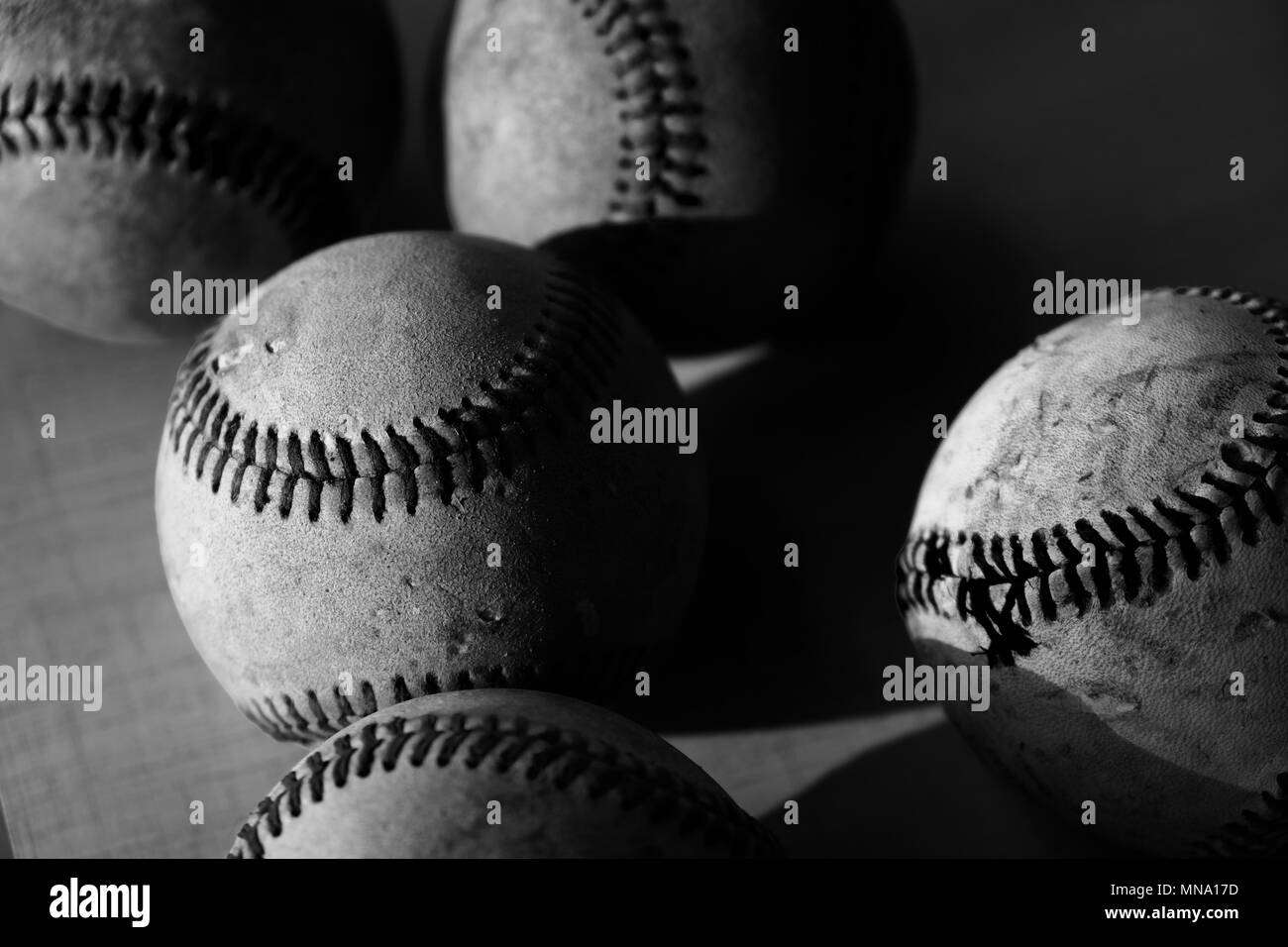Group of old rough used baseballs in black and white Stock Photo Alamy