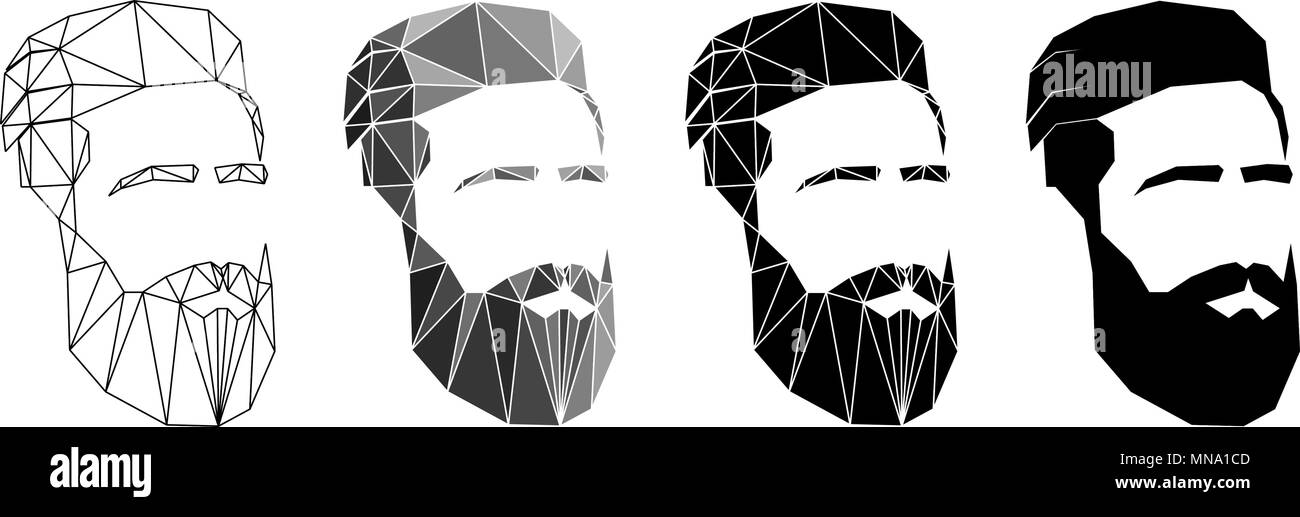 man's face with beard and mustache. polygon effect. set. for men's barbershop. icon, sign for men's beauty salon Stock Vector