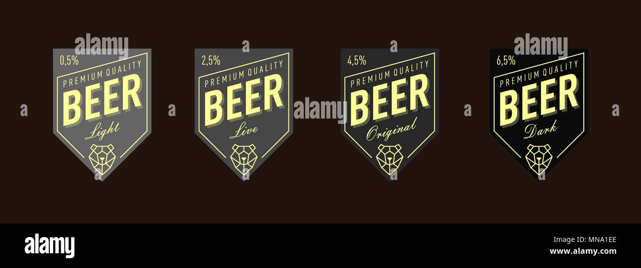 Beer Label Design. set. Label for live, original, light, dark beer. Stock Vector
