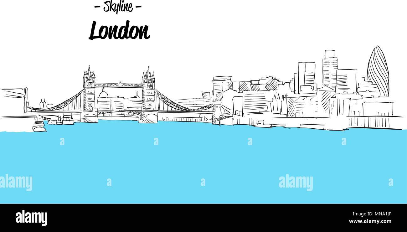 London Skyline Sketch, Hand drawn Vector Outline Artwork Stock Vector